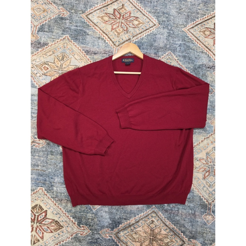 Brooks Brothers Mens Sweater Lot XL Merino Wool V Neck Red Gray Pullover - Picture 2 of 9